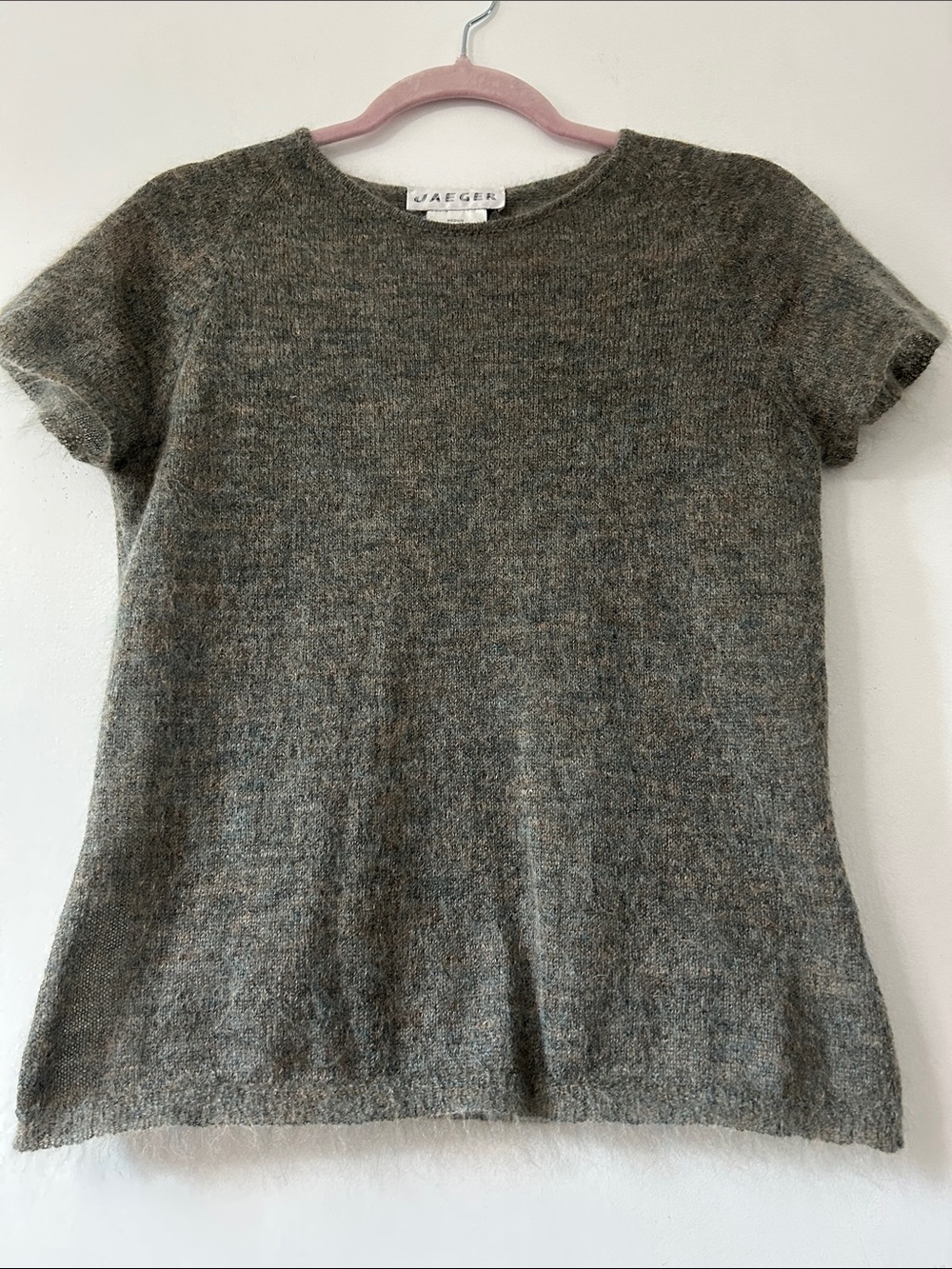 Jaeger Kid Mohair Blend Sweater Heather Olive Soft Airy Knit Crewneck Medium - Picture 16 of 16